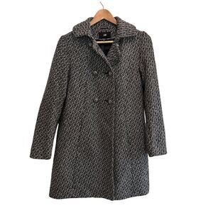 H&M Tweed Coat Womens Size 6 Black & White Double Breasted Wool Blend Preppy